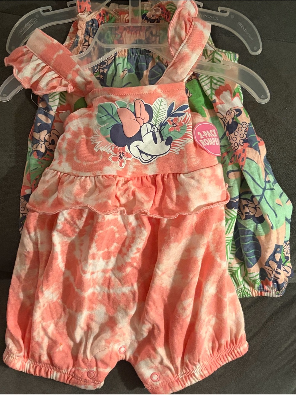 Minnie Mouse Coral 2 pc floral Romper Set